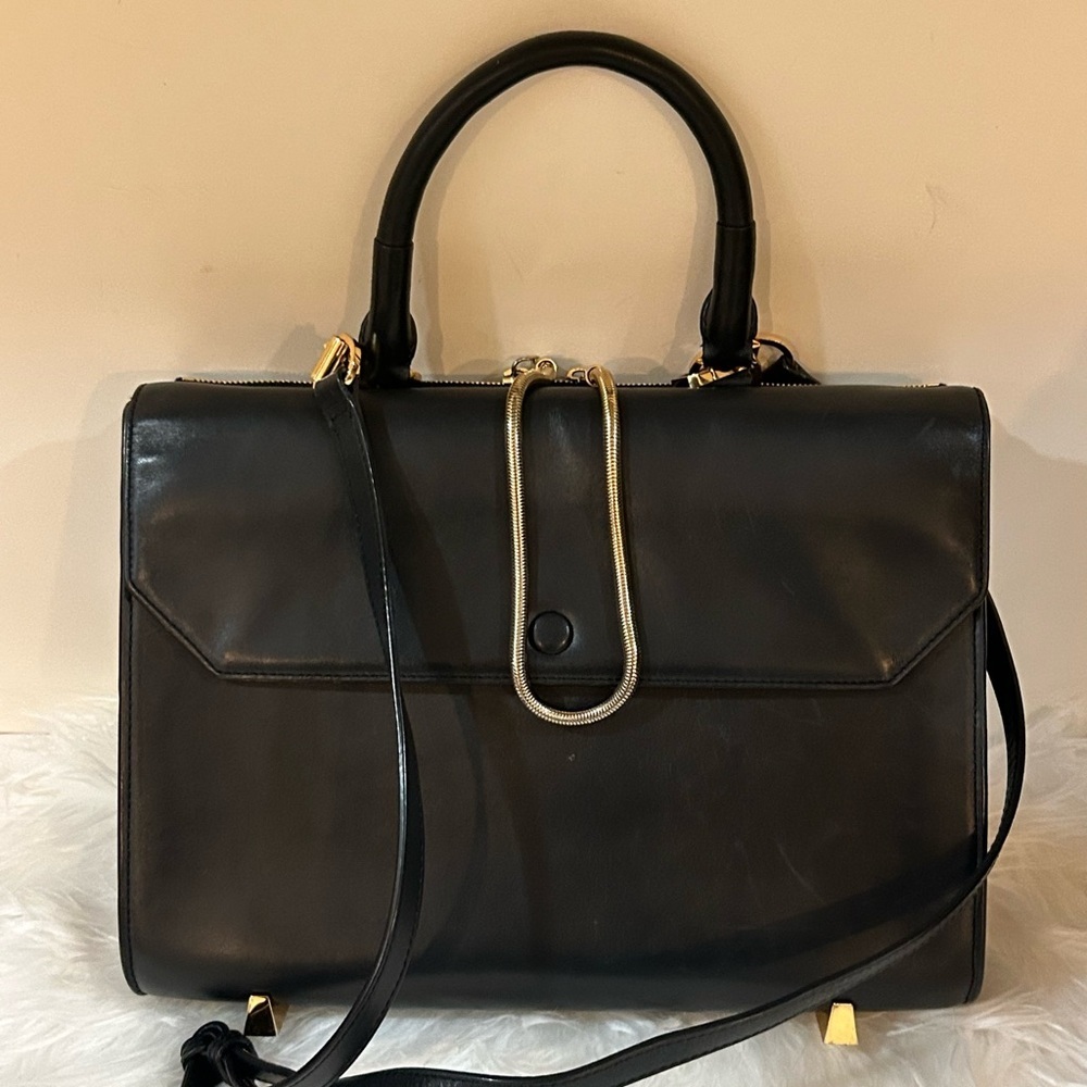 Alexander Wang Black Leather Structured Satchel Top Handle Crossbody Work Bag - Picture 3 of 12